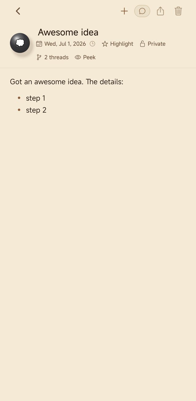 An entry: a note with a title, text and a rendered list